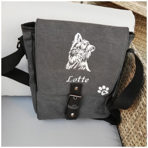 Canvas Tasche mit Yorkshire, Pfoten und Namen bestickt